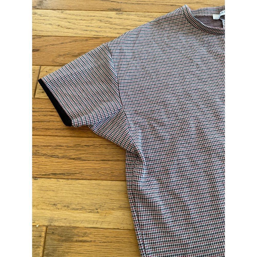 Zara Basic women's red/black plaid crew neck short sleeve cropped shirt size Med - Picture 2 of 8